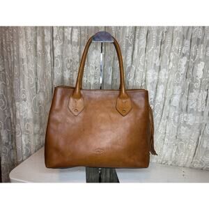 Cavalcanti Genuine Leather Purse, Made In Italy, Brown With Tassles, 14x10.5x6
